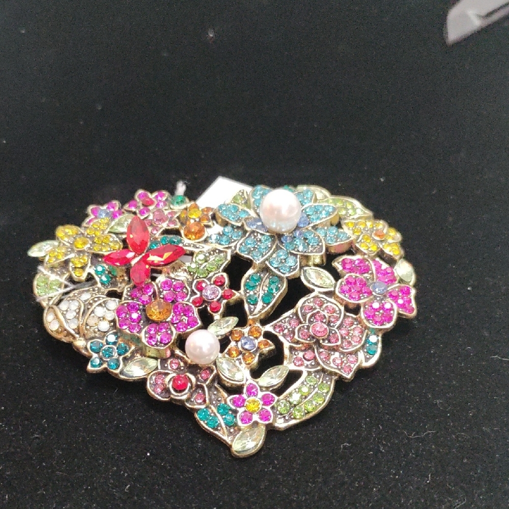 Floral Multicolor Heart Brooch